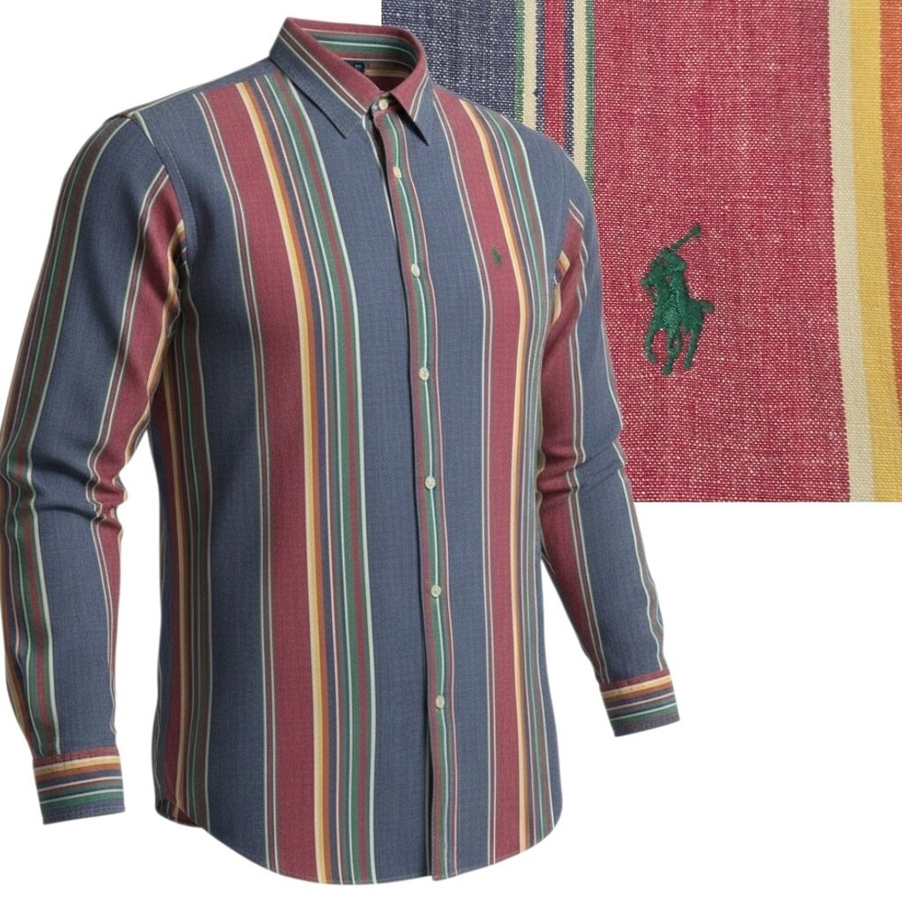 Ralph Lauren Button Down Mens XL Multi Stripe Long Sleeve Color Block Shirt pony